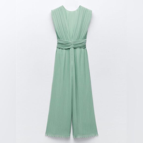 ZARA KNOTTED WAIST PLEATED JUMPSUIT - Picture 8 of 9